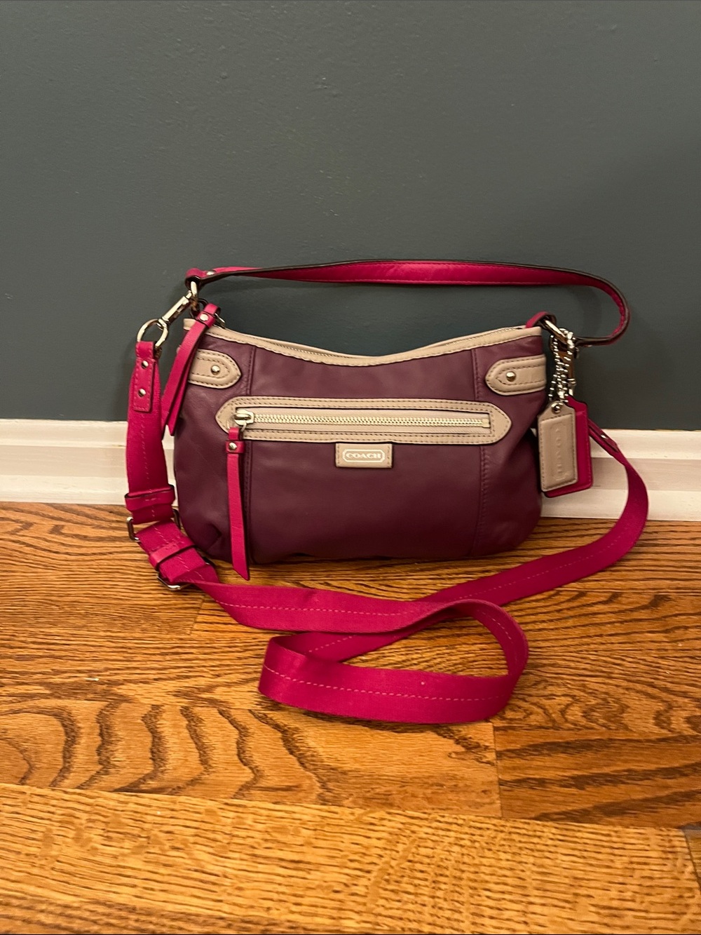 Coach Daisy Spectator Mia Purple and Pink leather shoulder bag F23951